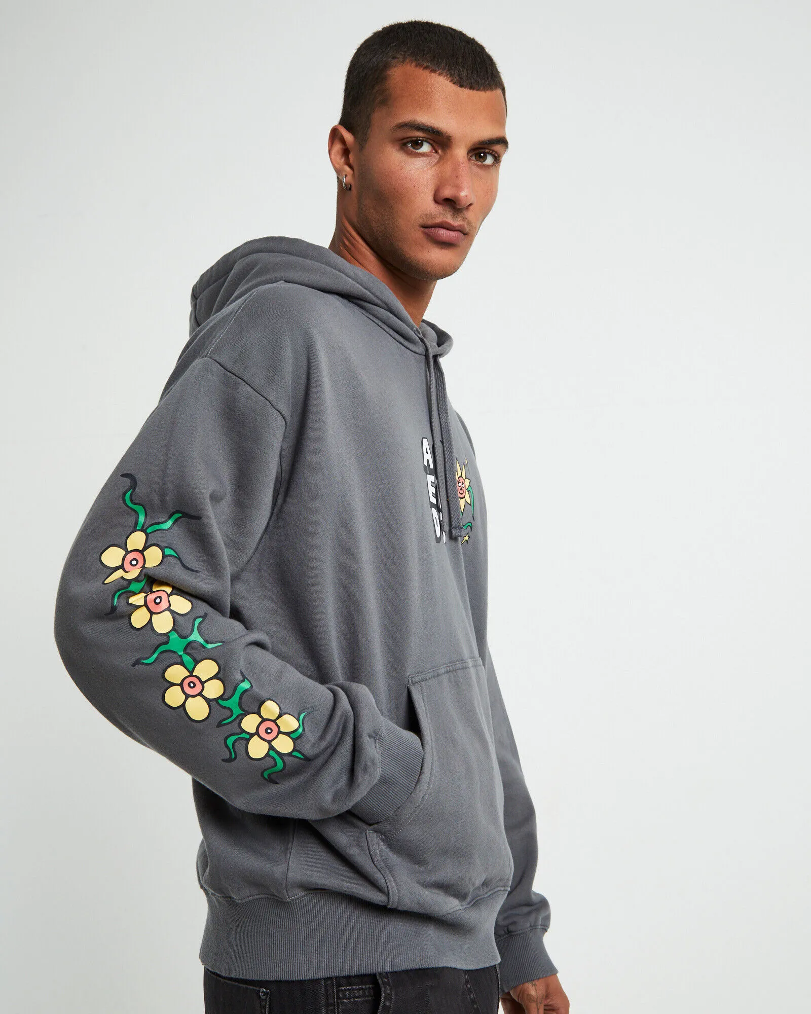 Afends Flowerbed Recycled Pull On Hoodie Steel Grey