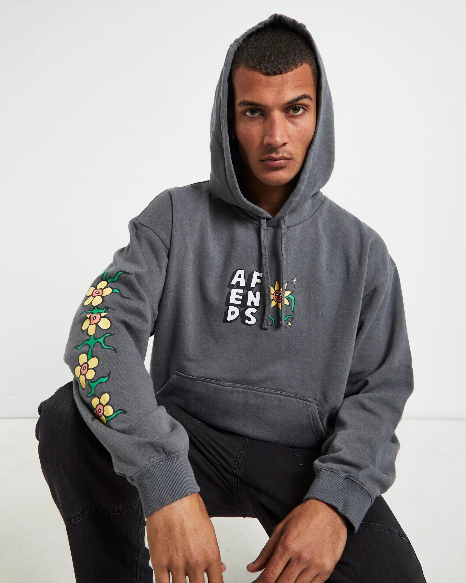 Afends Flowerbed Recycled Pull On Hoodie Steel Grey