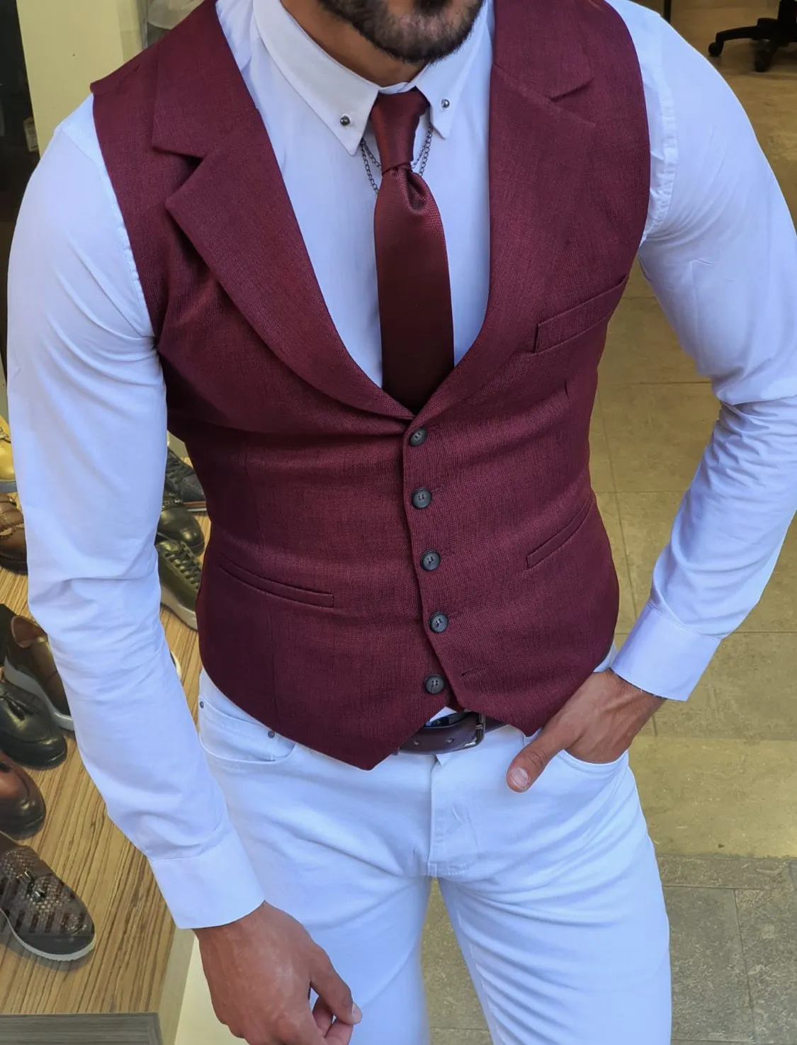 Bellingham Burgundy Slim Fit Vest