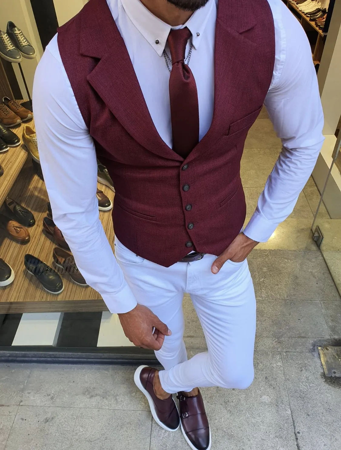 Bellingham Burgundy Slim Fit Vest