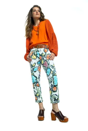 Caroline Biss COTTON PRINTED HIGH WAIST TROUSERS