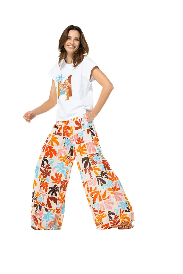 Caroline Biss ORANGE PRINT LOOSE PALAZZO TROUSERS