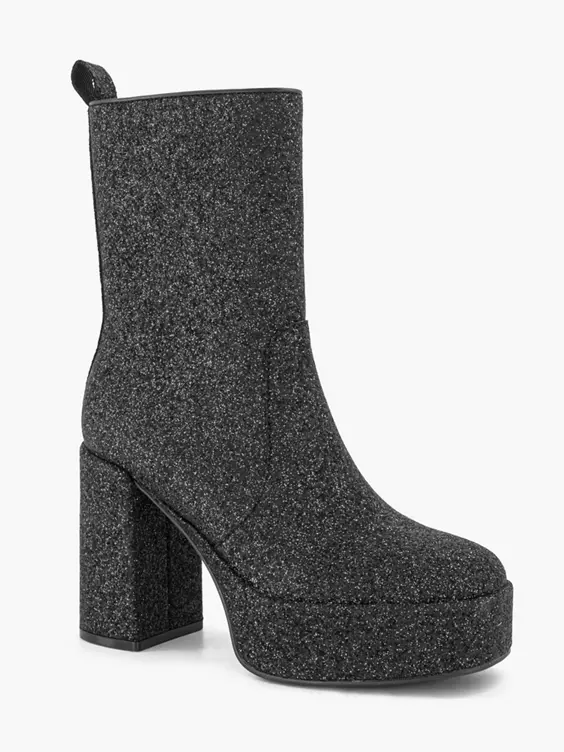 Catwalk  Black Glitter Platform Boot