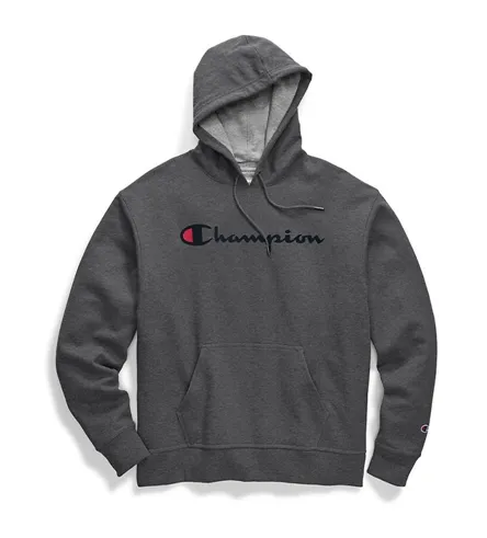 Champion Men's Powerblend Pullover Hoodie Script Logo Granite Heather