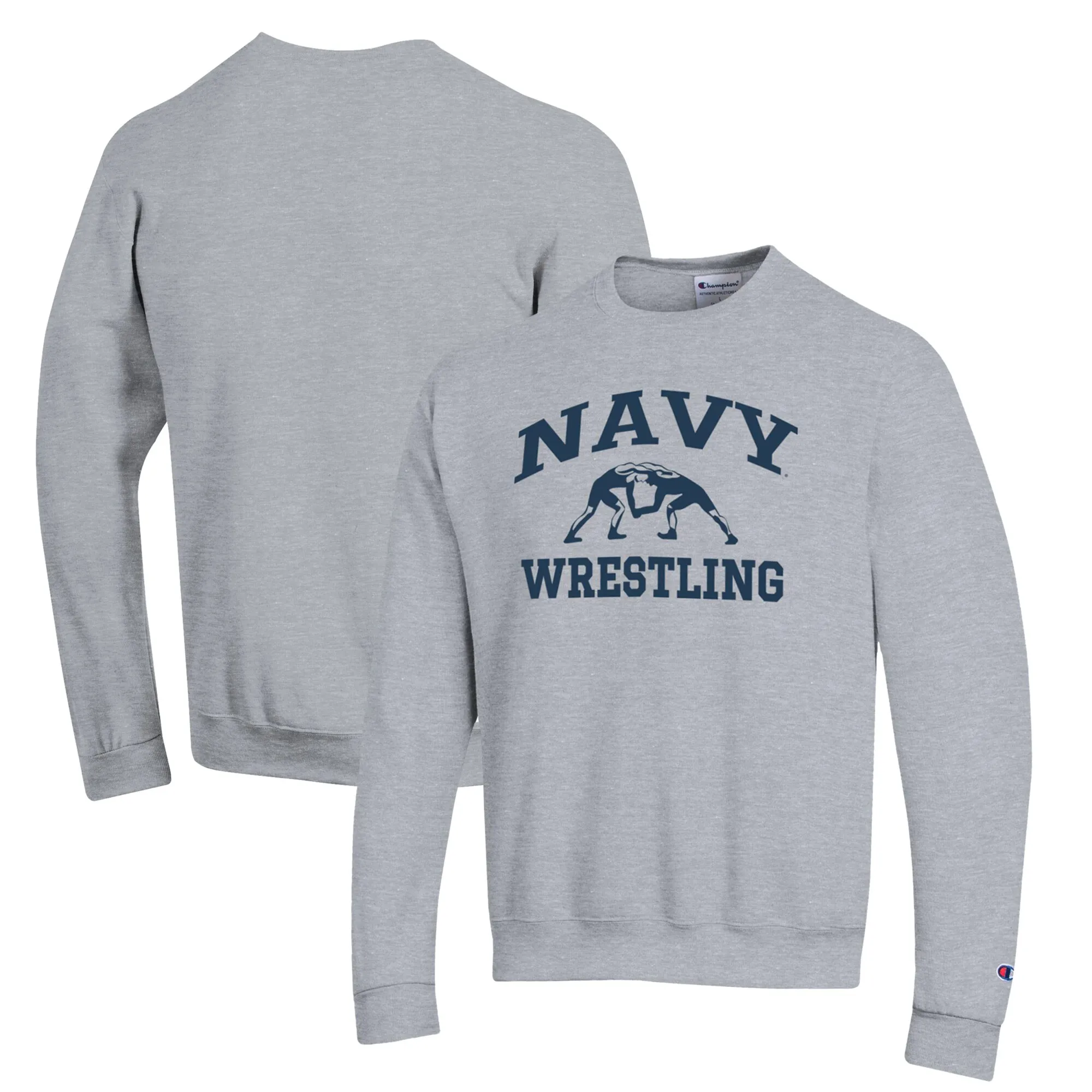 Champion Navy Midshipmen Gray Wrestling Icon Powerblend Pullover Sweatshirt