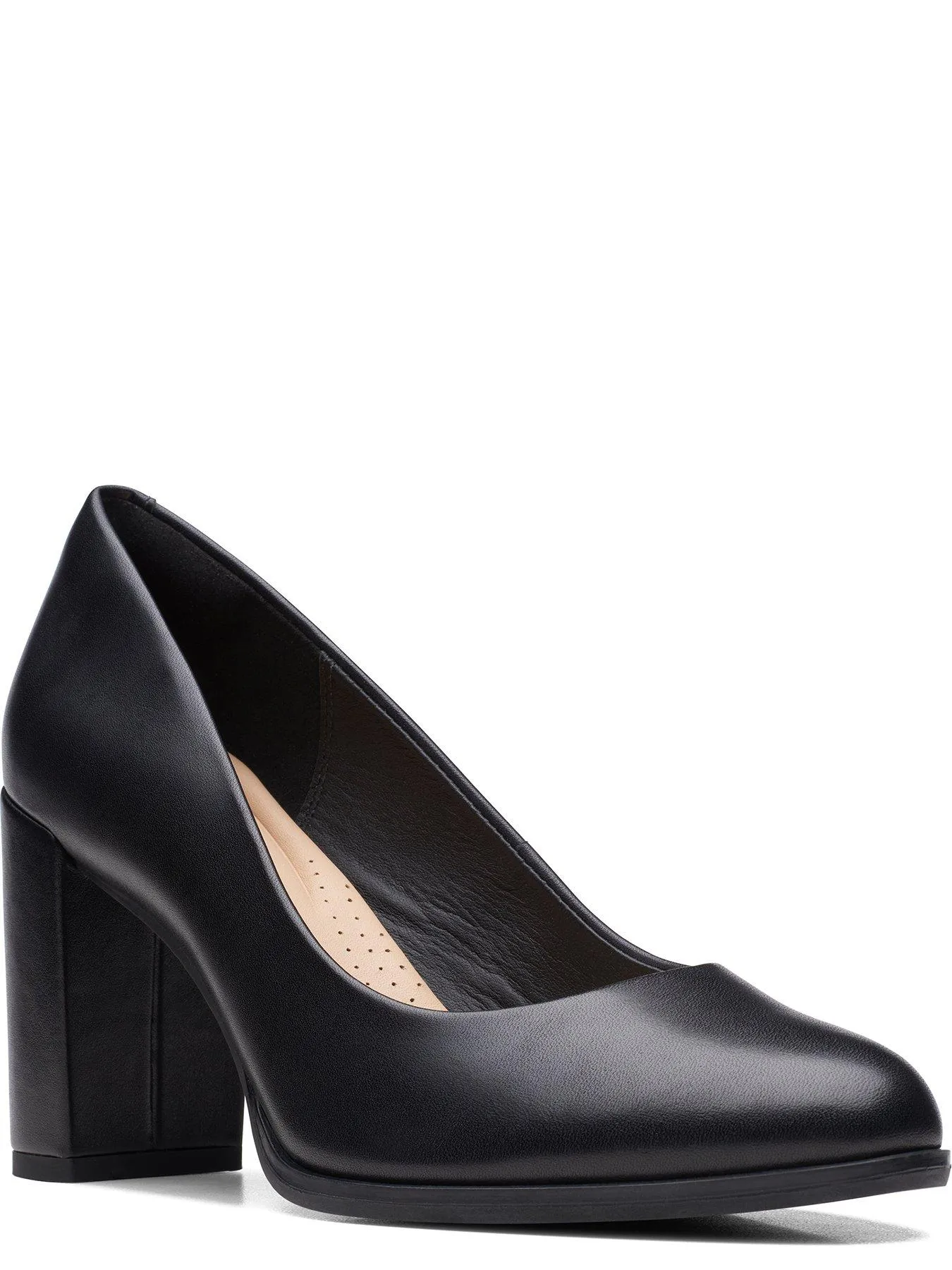 Clarks Freva85 Leather High Heeled Wide Fitting Court Shoe - Black