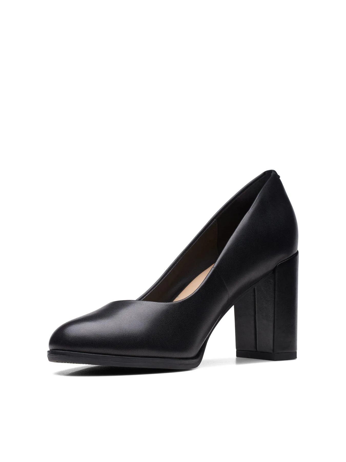 Clarks Freva85 Leather High Heeled Wide Fitting Court Shoe - Black