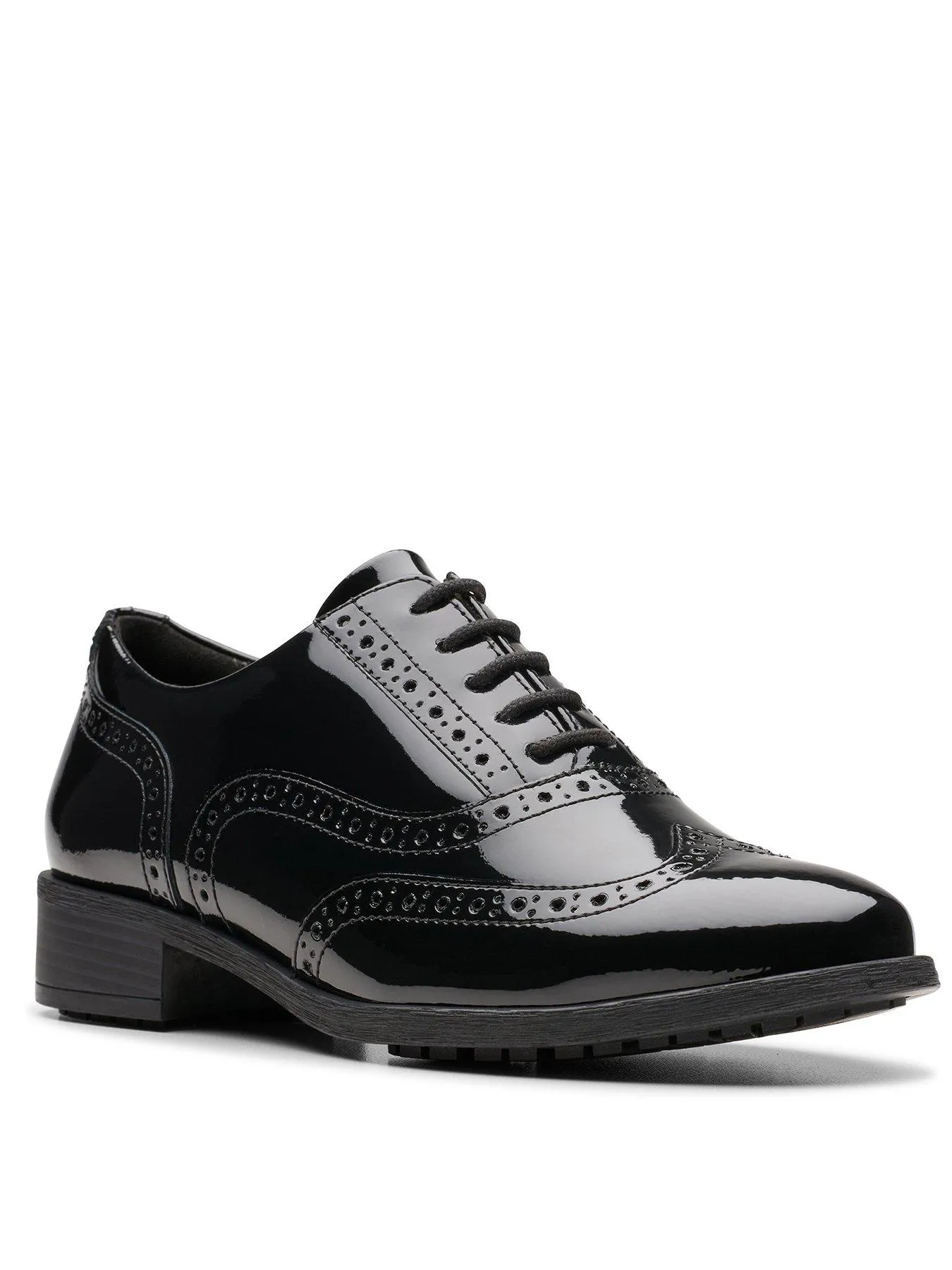 Clarks Havisham Oak Patent Wide Fit Brogue - Black