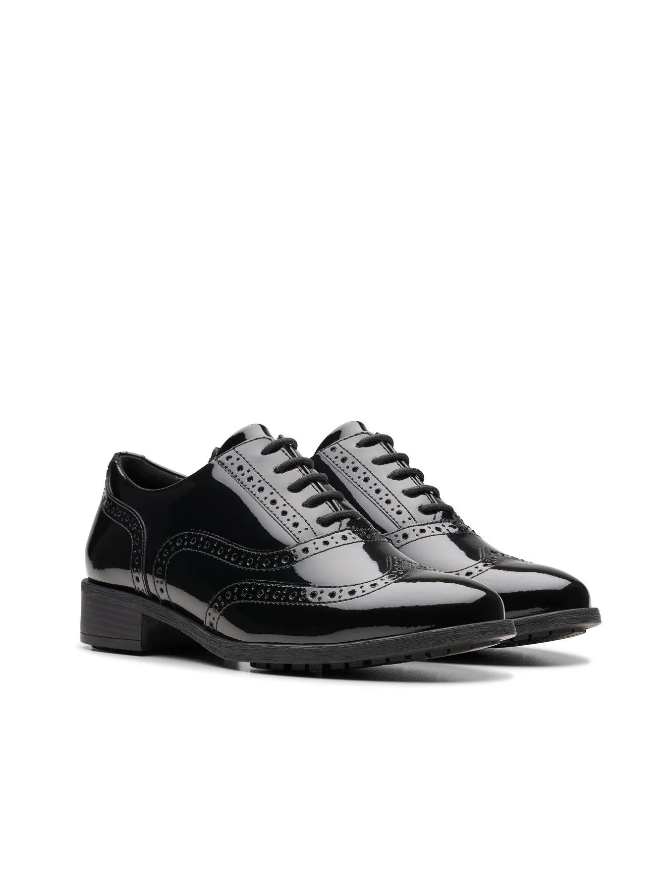 Clarks Havisham Oak Patent Wide Fit Brogue - Black