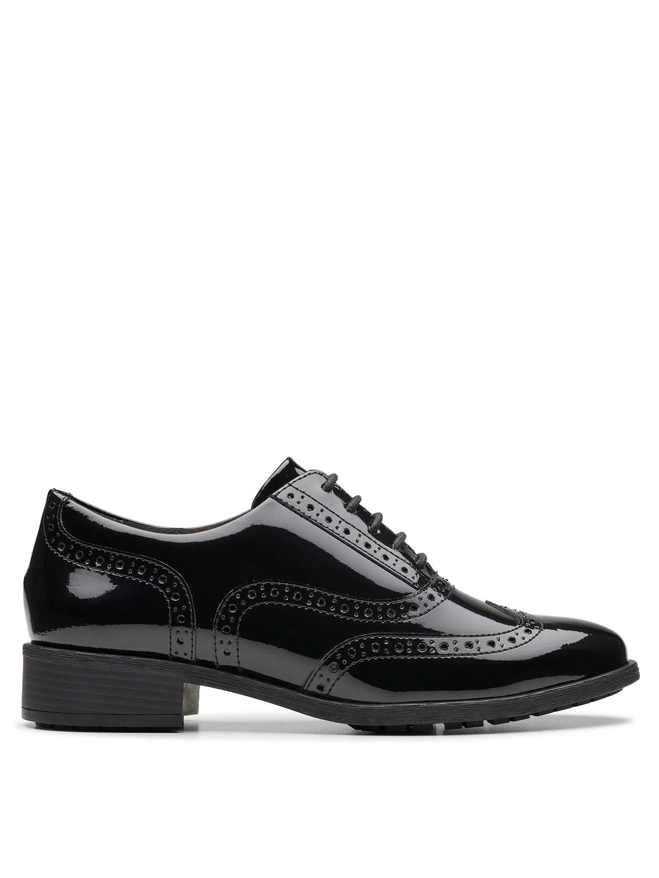 Clarks Havisham Oak Patent Wide Fit Brogue - Black