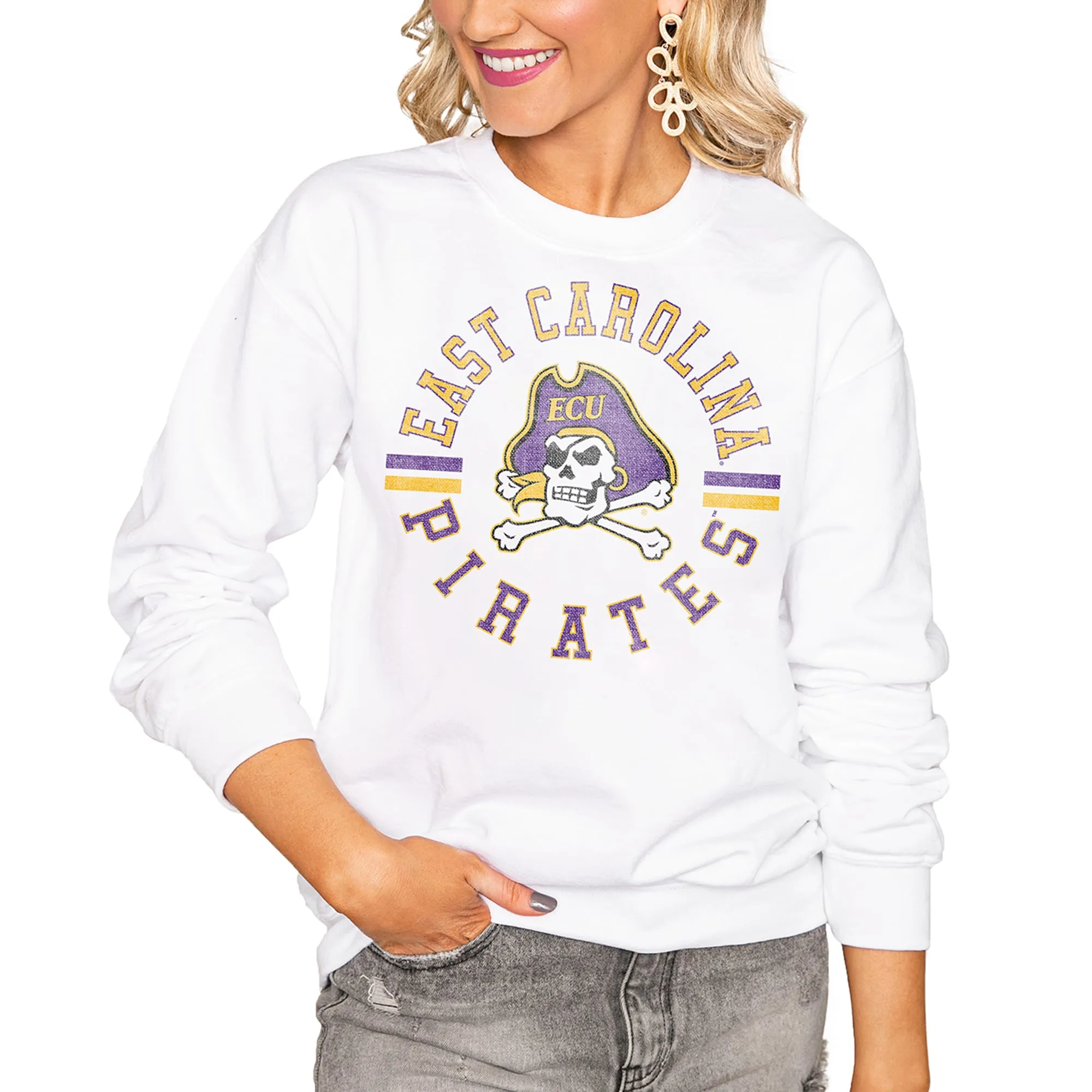 ECU Pirates Women's White Vintage Days Perfect Pullover Sweatshirt