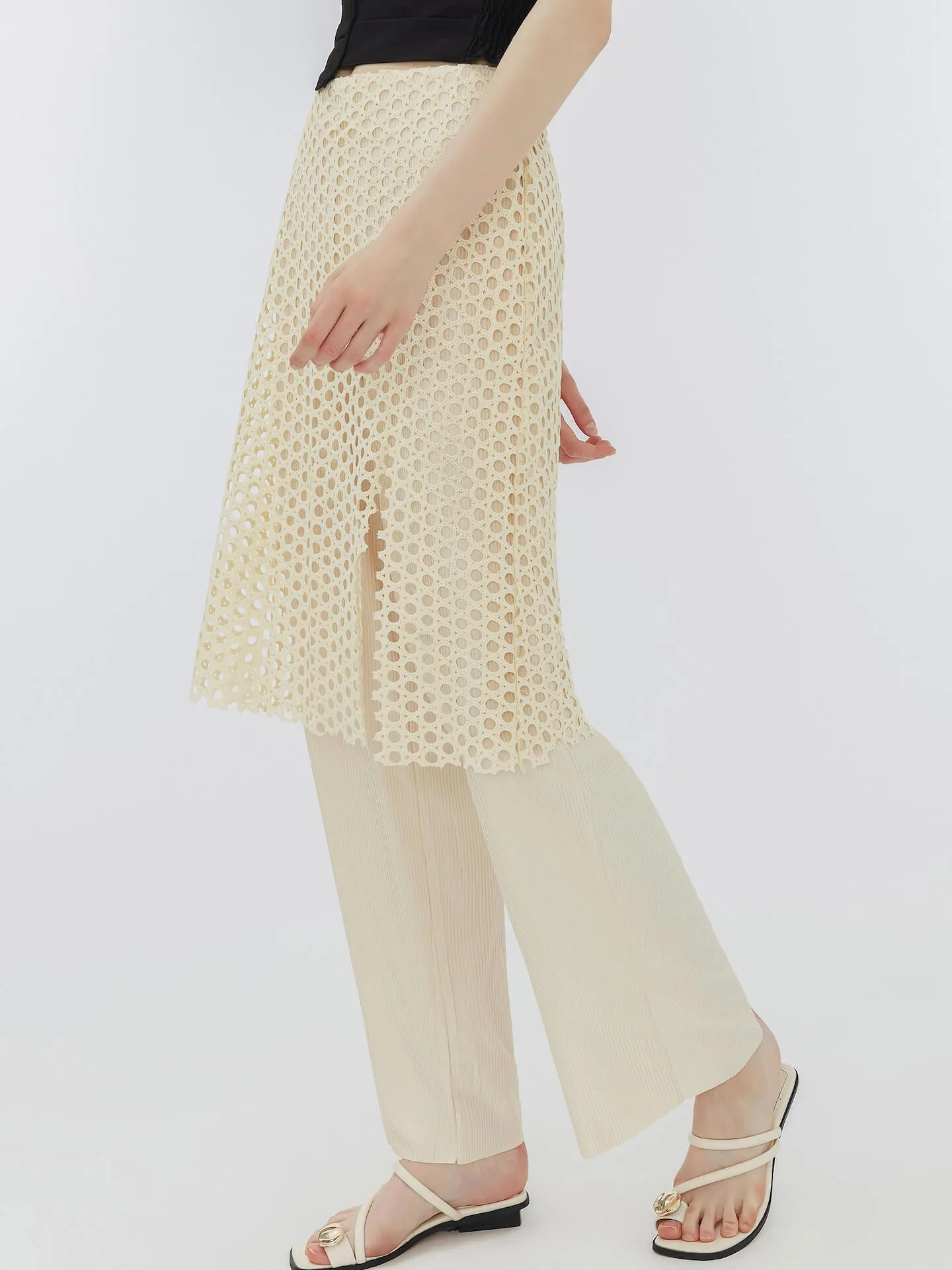 Fine Wide Leg Trousers with Skirt