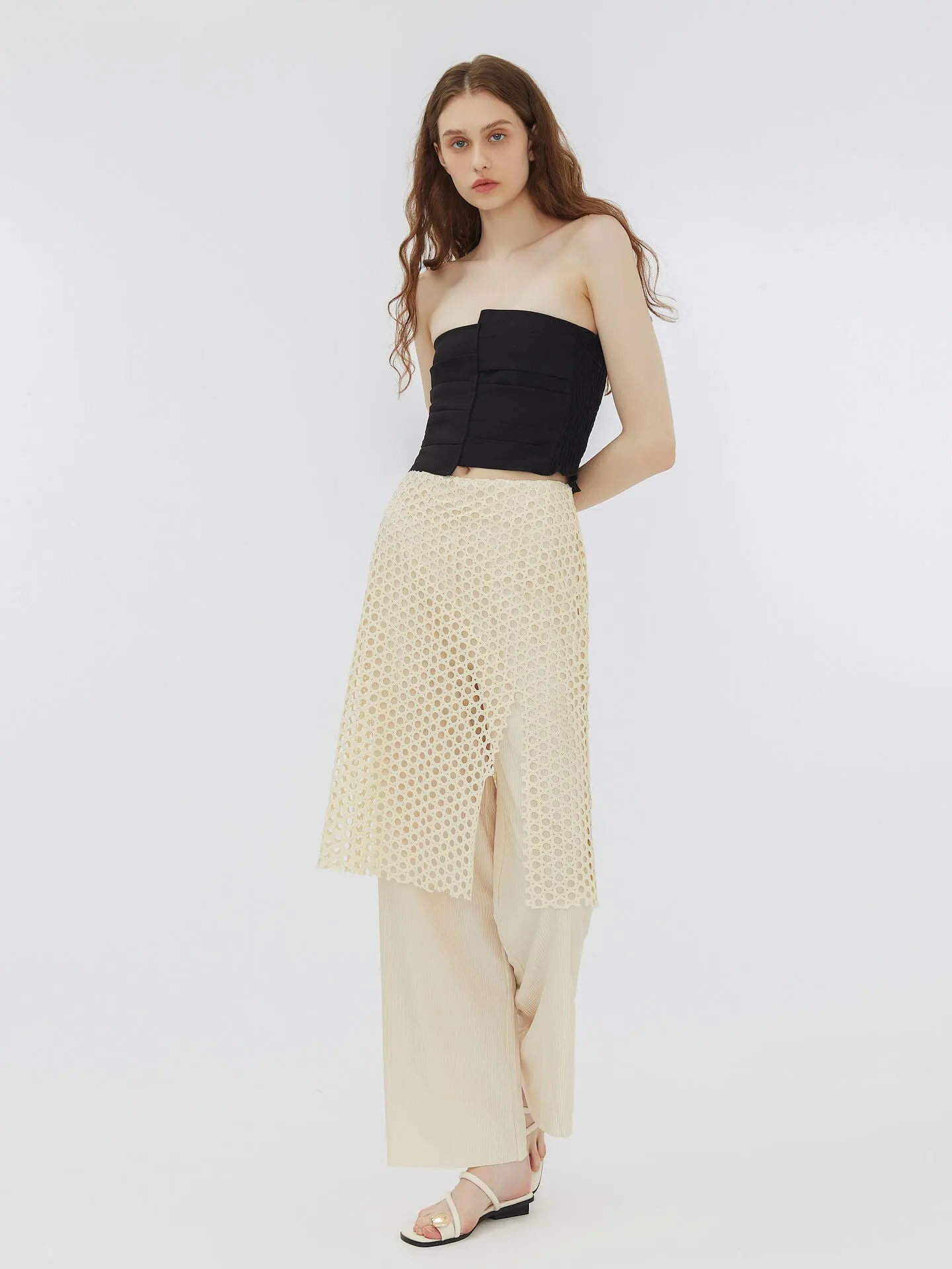 Fine Wide Leg Trousers with Skirt