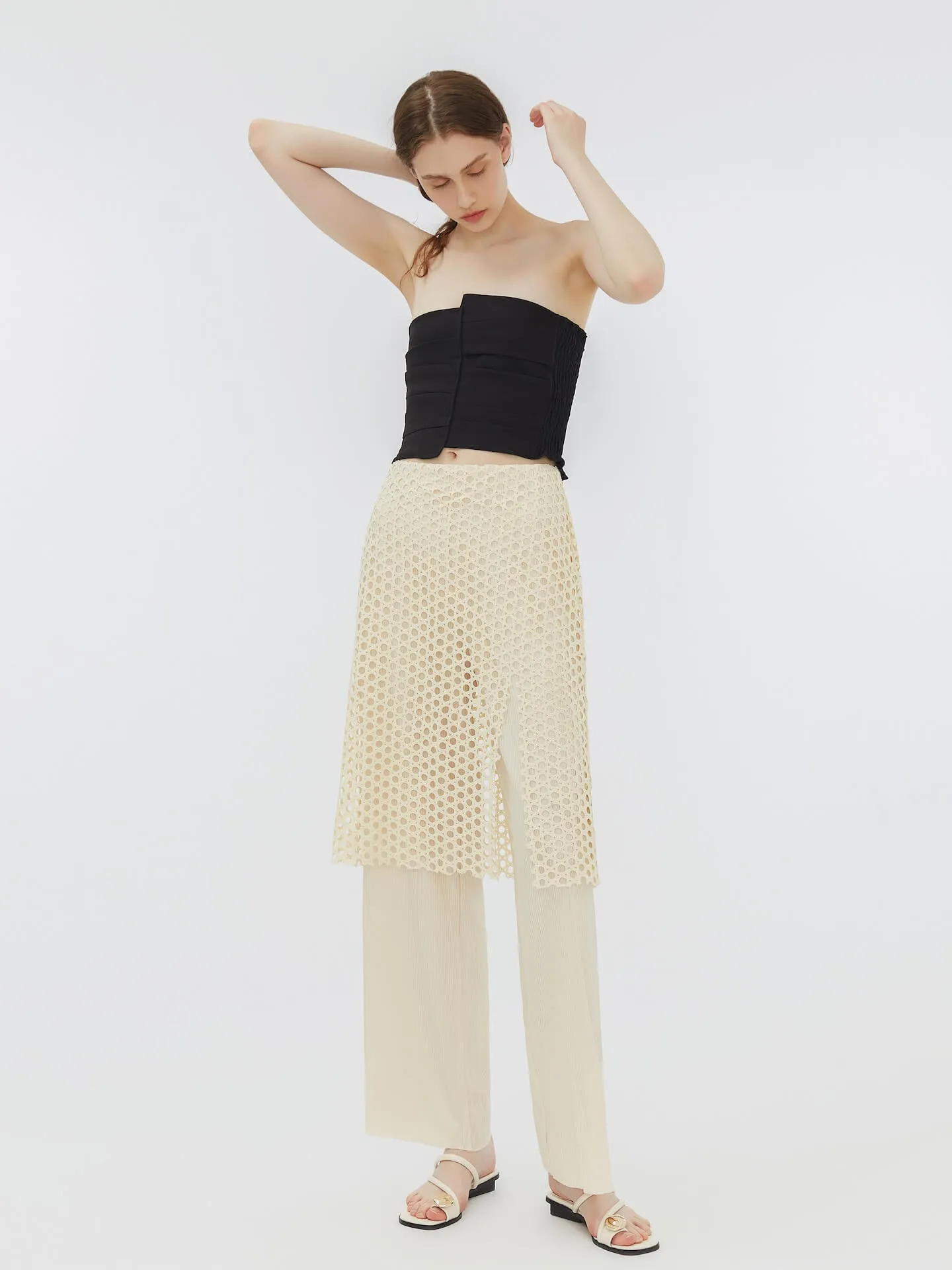 Fine Wide Leg Trousers with Skirt