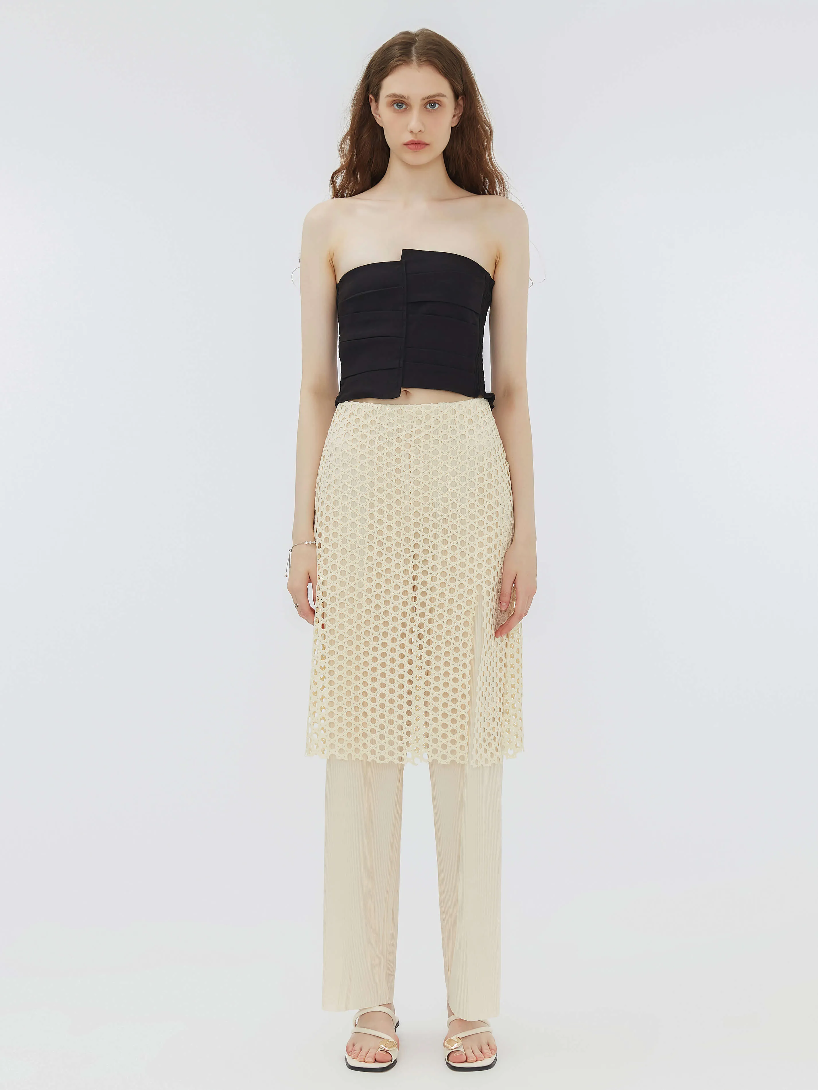 Fine Wide Leg Trousers with Skirt