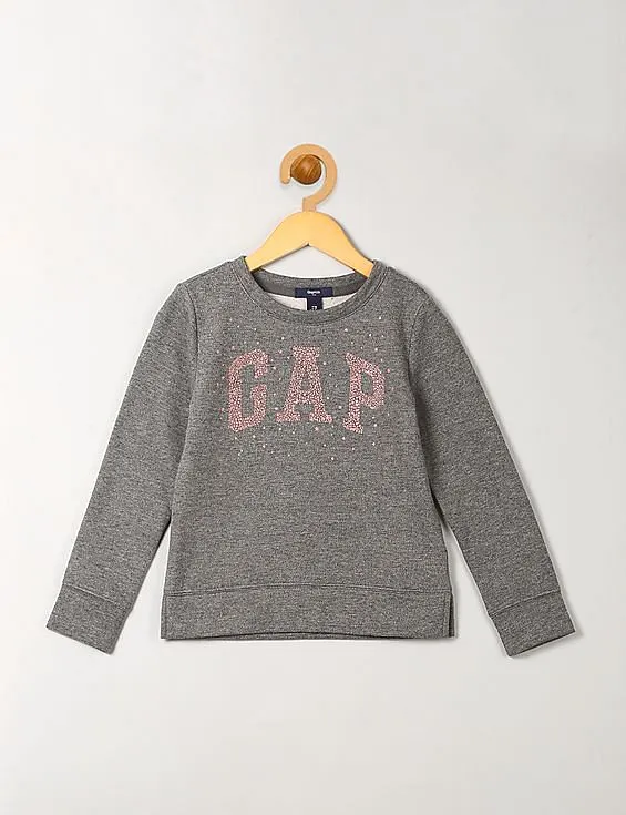 GAP Girls Grey Glitter Logo Crew Pullover