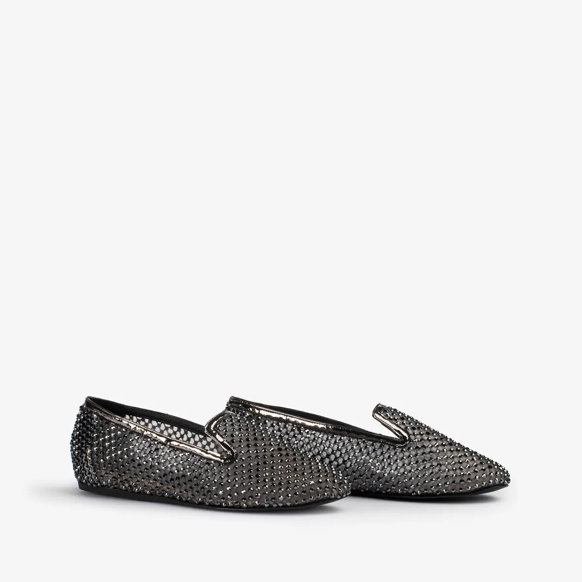 GILDA SLIPPER Pewter fishnet slipper with Crystals