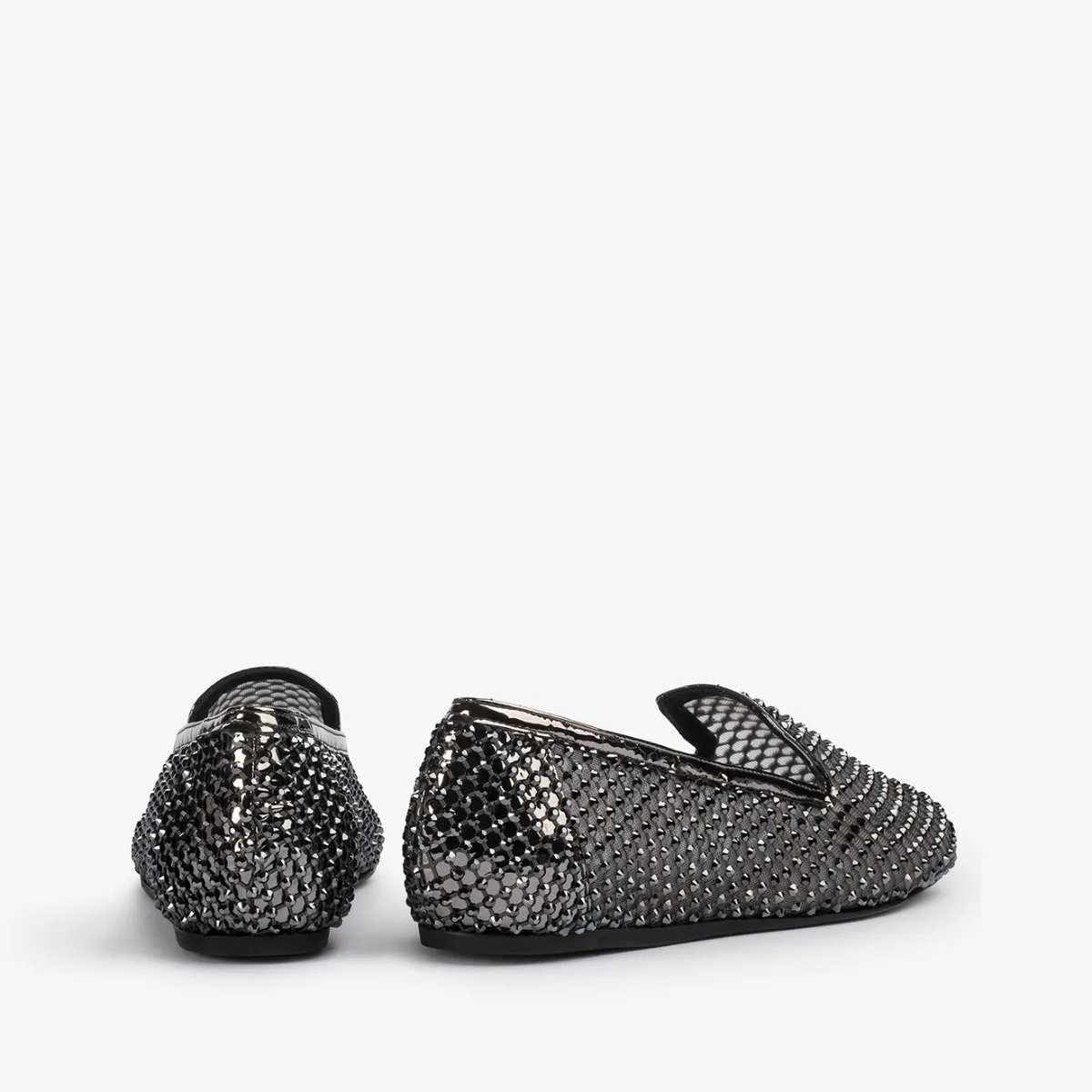 GILDA SLIPPER Pewter fishnet slipper with Crystals