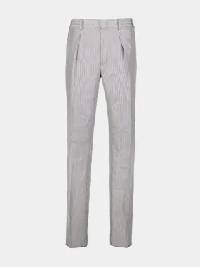 Grey Pinstriped Fabric Trousers