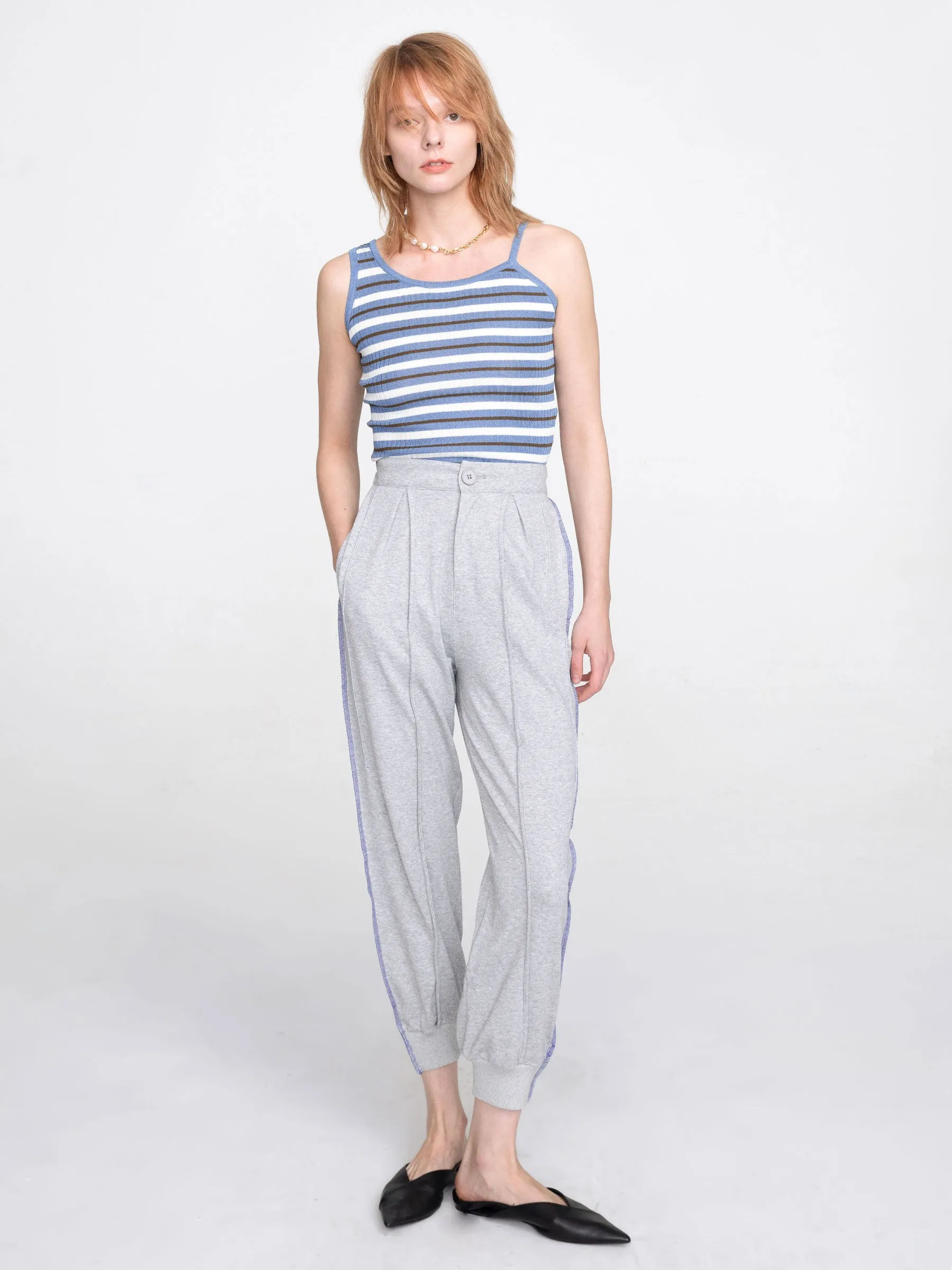 High Waisted Cuffed Pleated Trousers