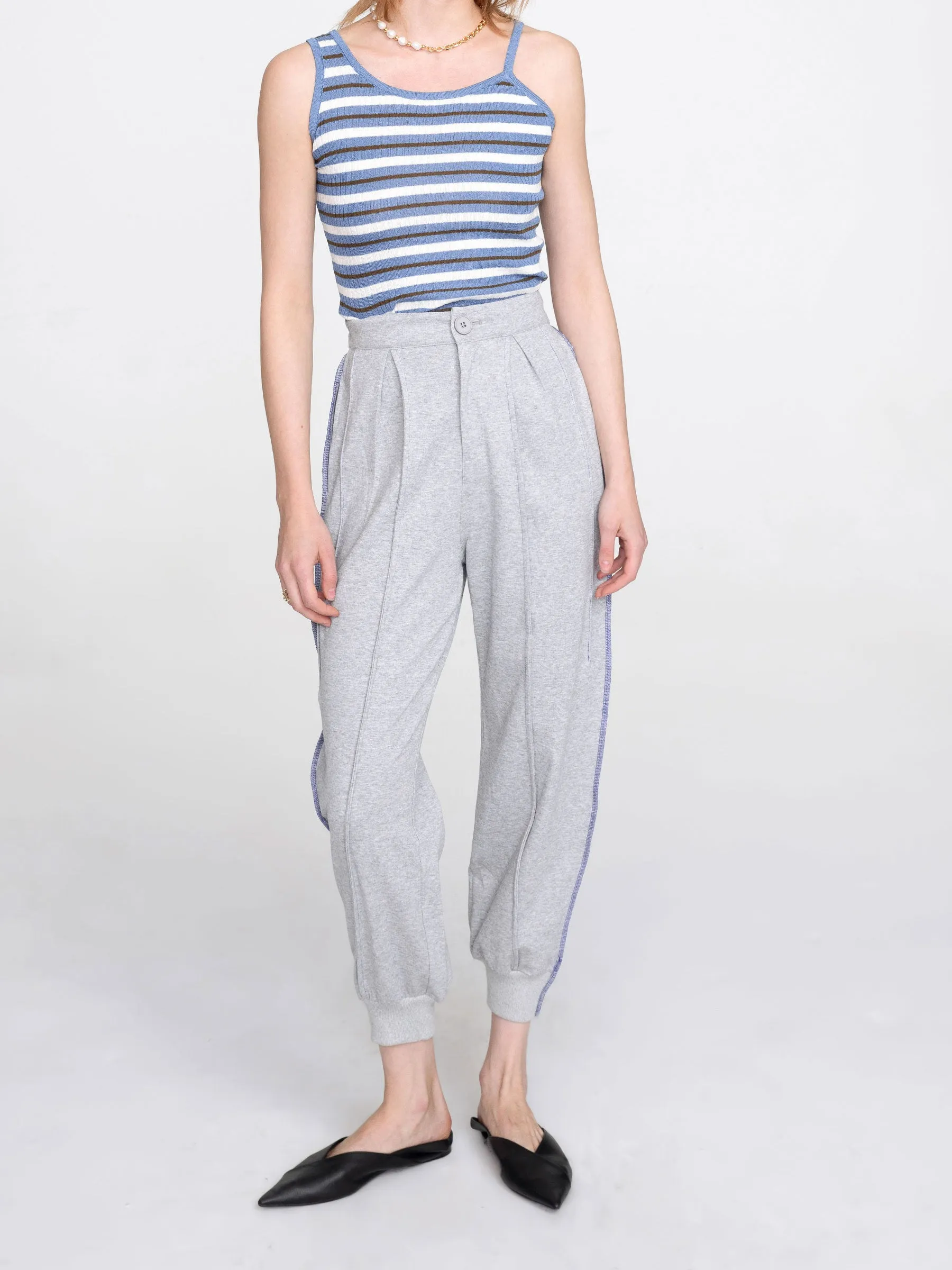 High Waisted Cuffed Pleated Trousers