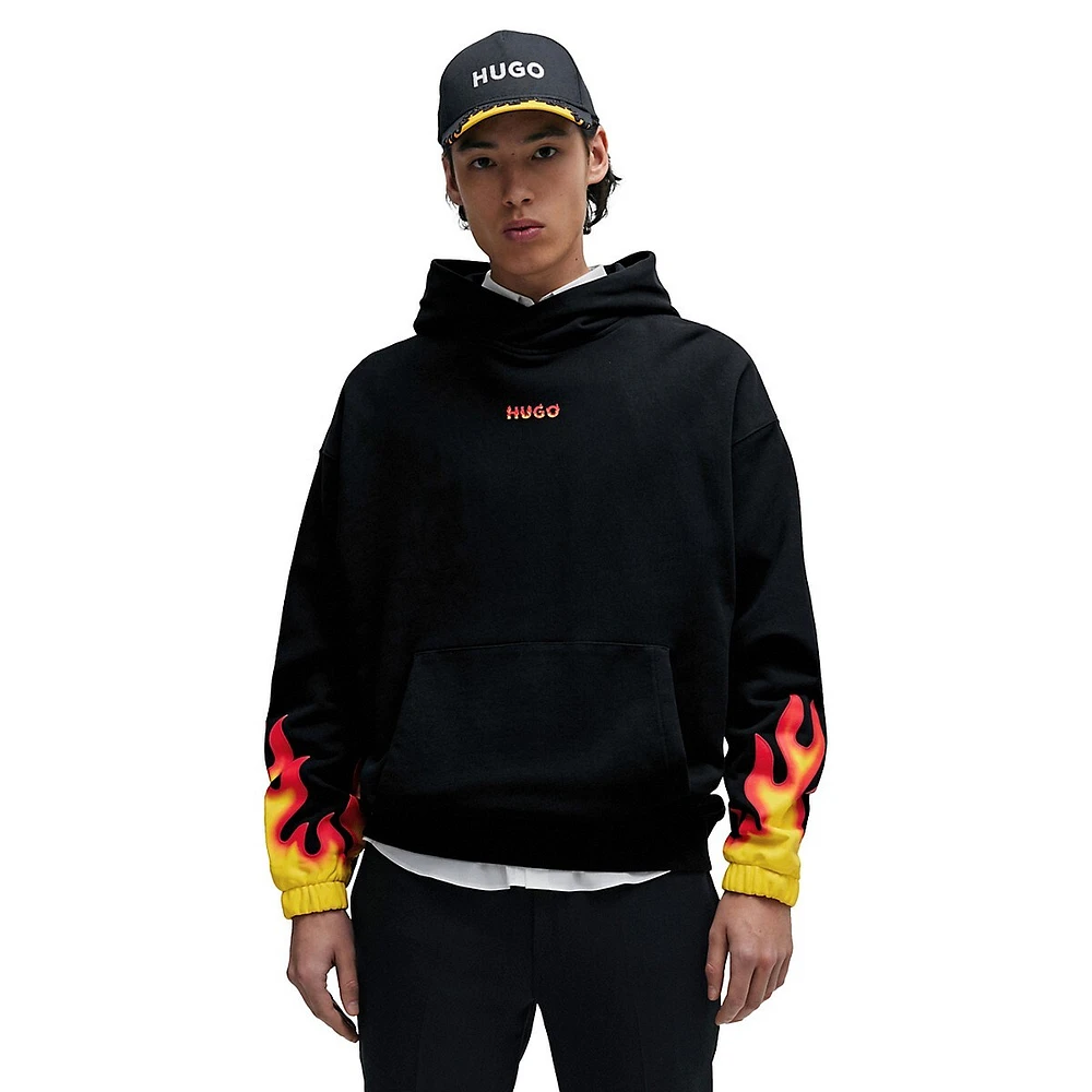 HUGO Cotton-Terry Hoodie With Puffed Flame Logo