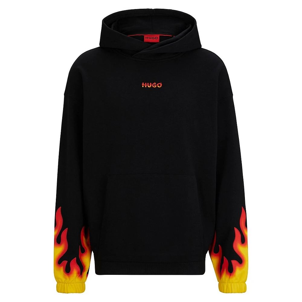 HUGO Cotton-Terry Hoodie With Puffed Flame Logo