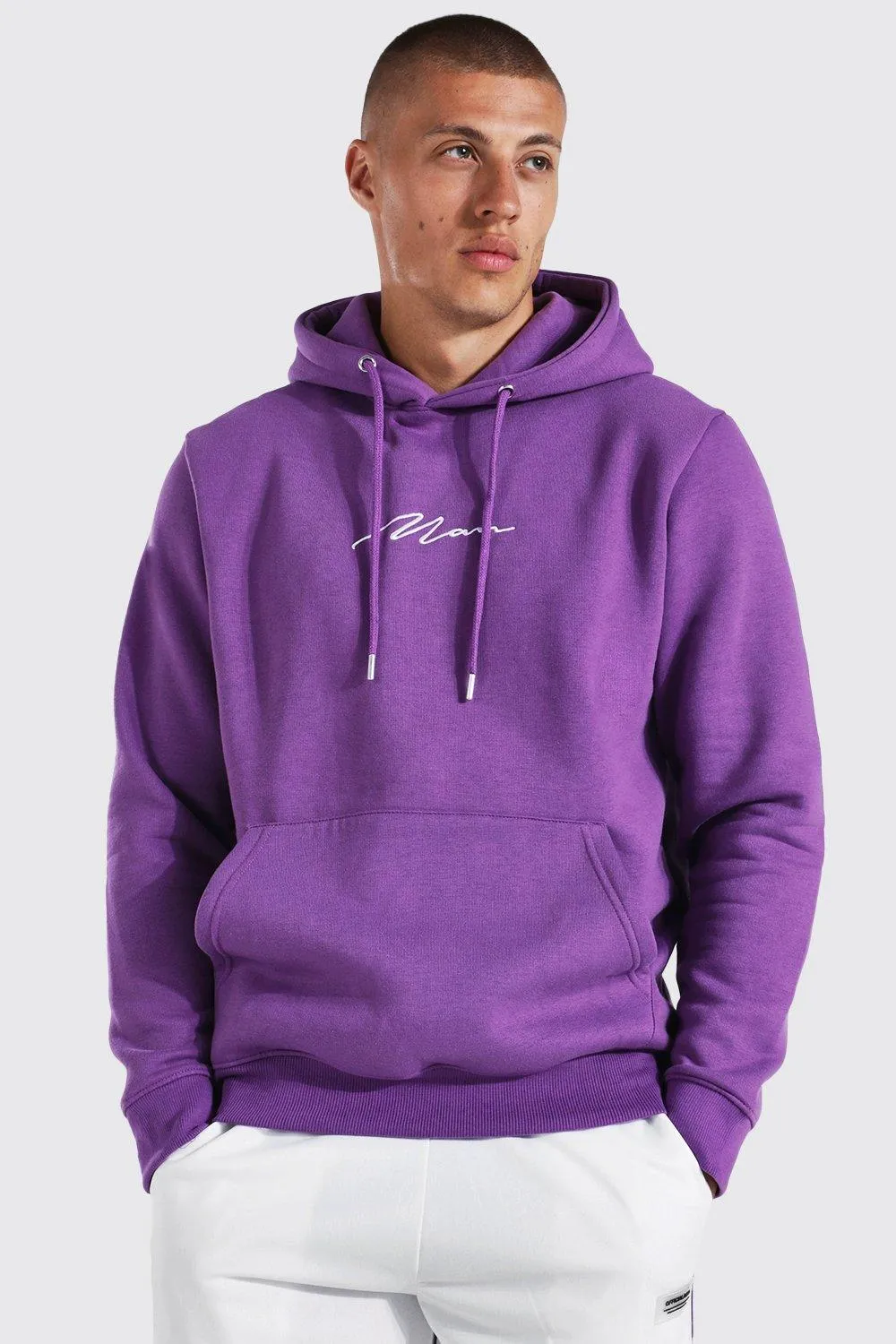 Man Signature Over The Head Hoodie | boohooMAN UK