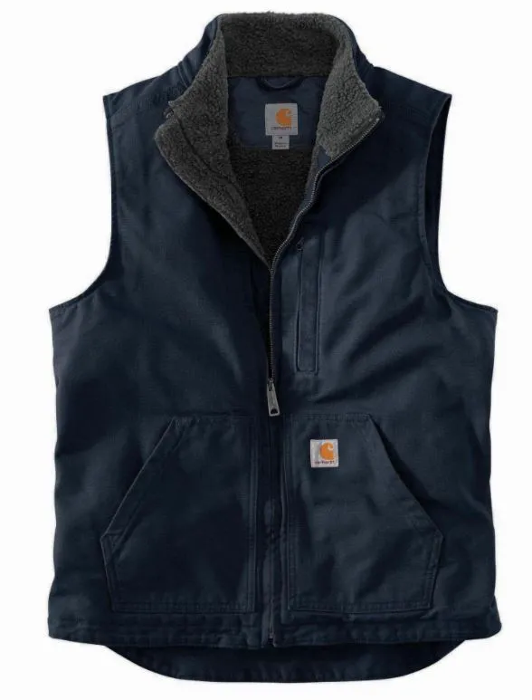 Men's Loose Fit Washed Duck Sherpa-Lined Mock-Neck Vest