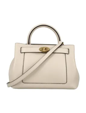 MULBERRY Chalk White Islington Mini Leather Shoulder Bag with Belt Detail & Brass Hardware