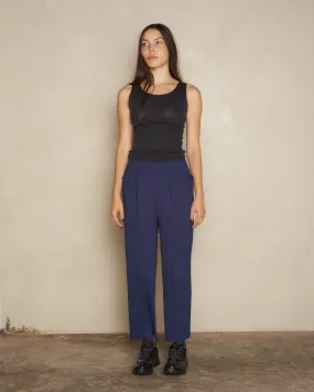 Navy Mix Fine Knit Pleats Trousers