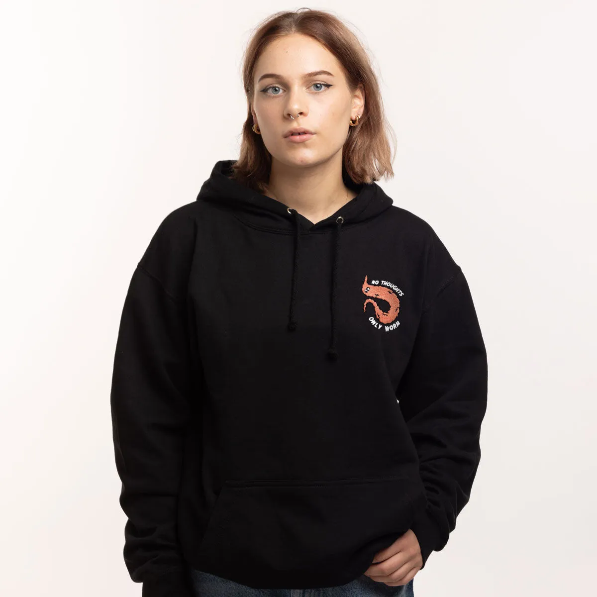 Orange Worm On A String Embroidered Hoodie (Unisex)