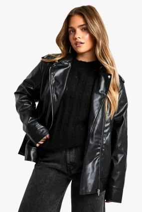 Petite Oversized Faux Leather Moto Jacket