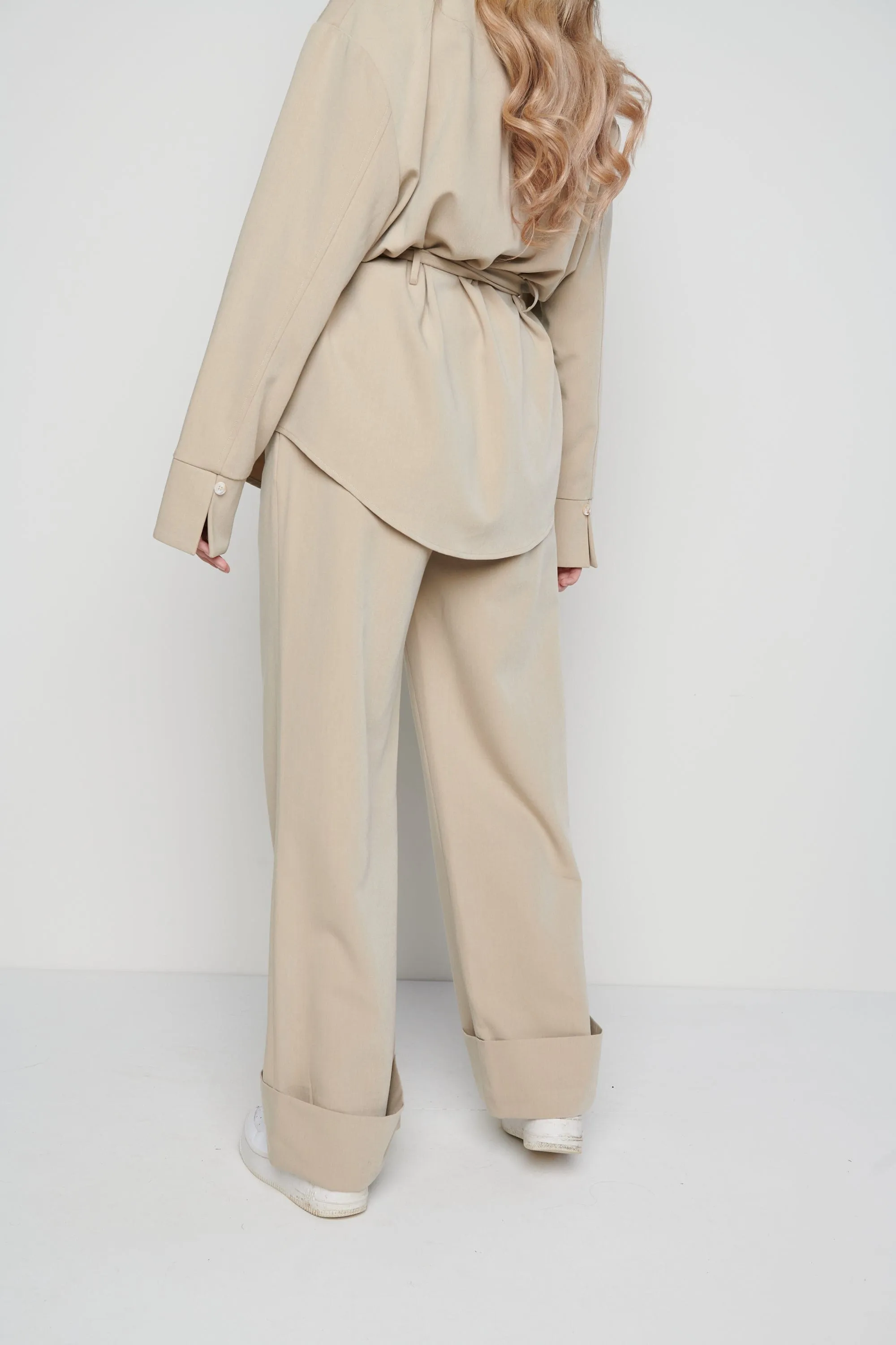 Rae Wide Leg Trousers - Beige