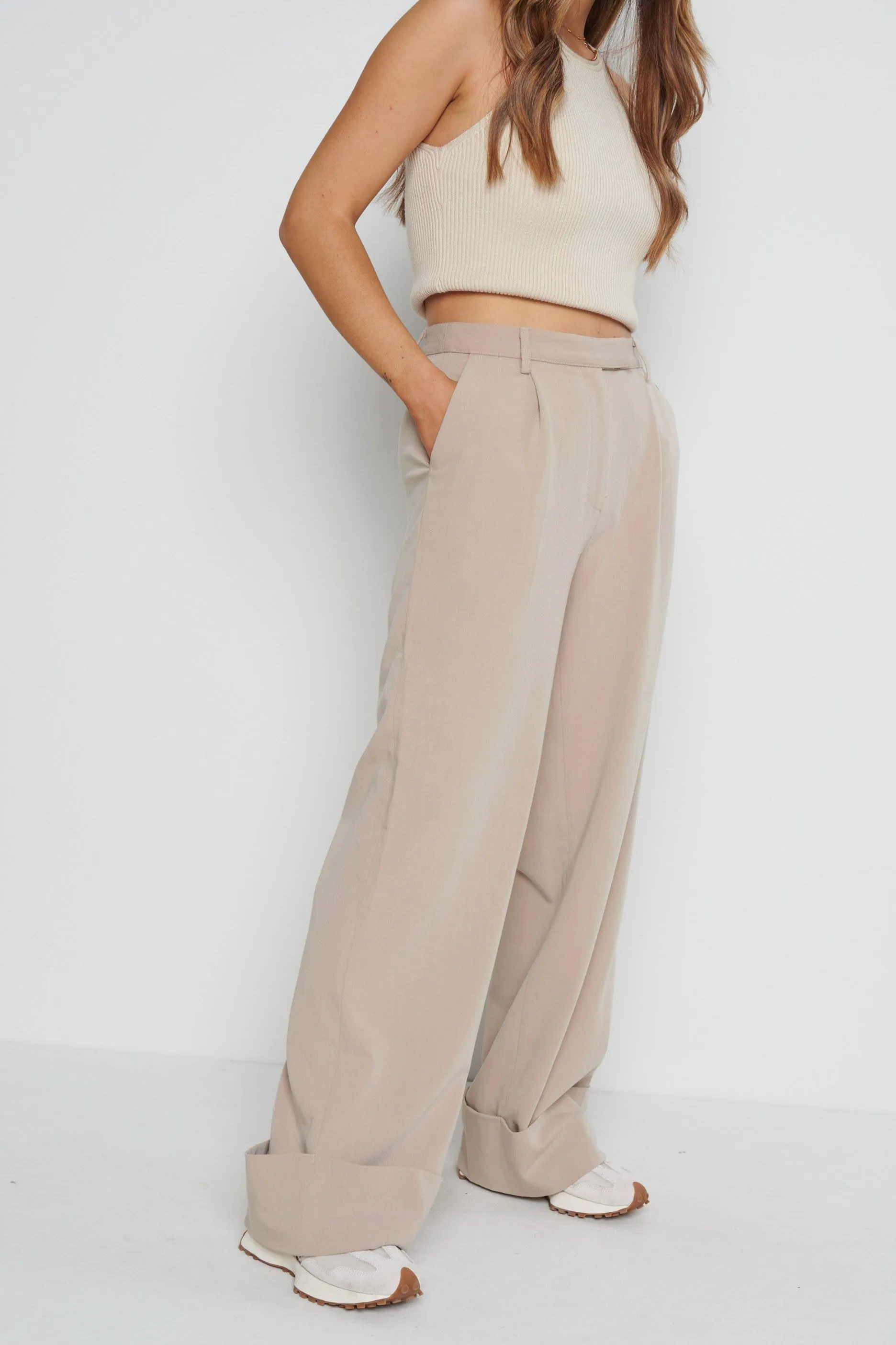 Rae Wide Leg Trousers - Beige