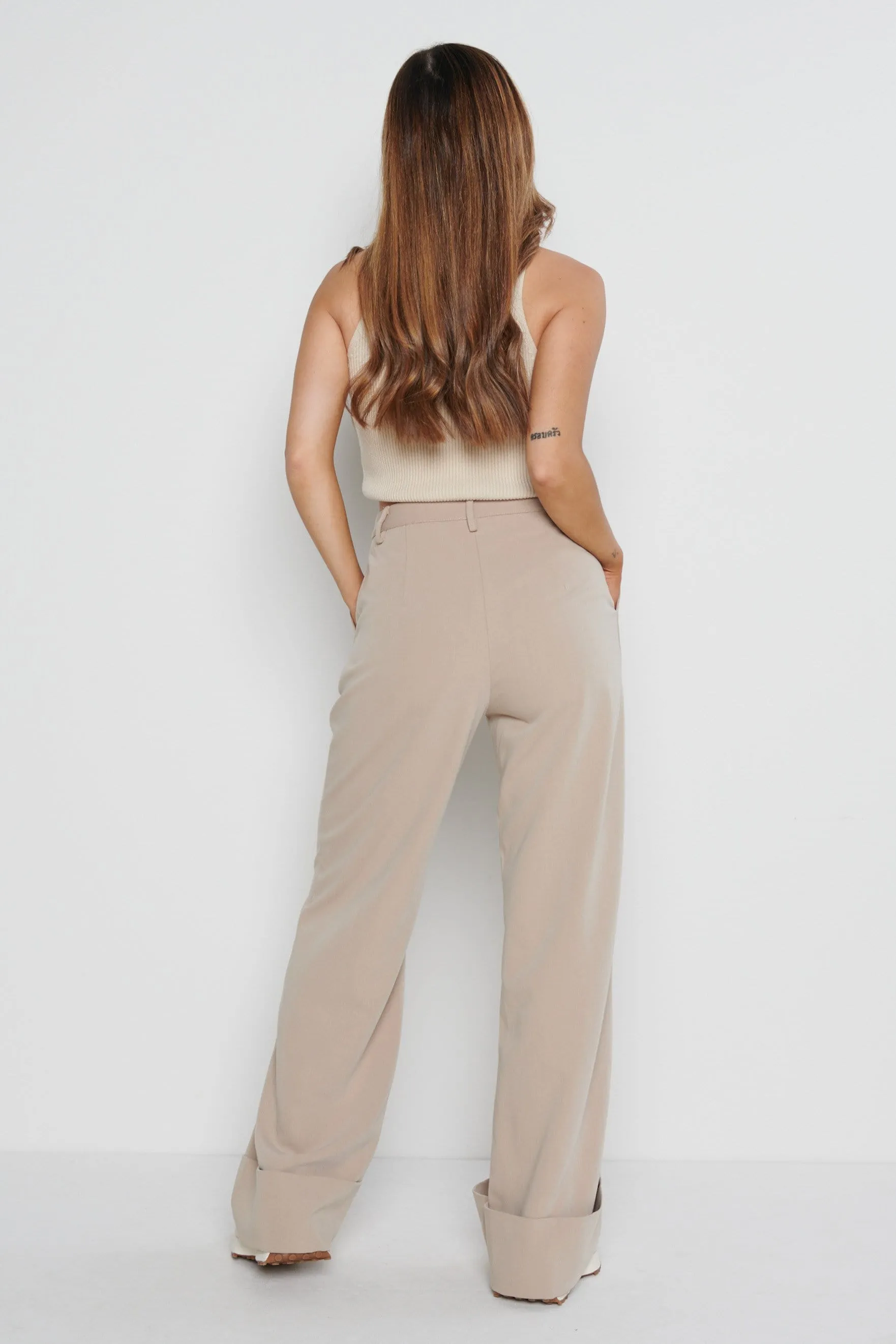 Rae Wide Leg Trousers - Beige