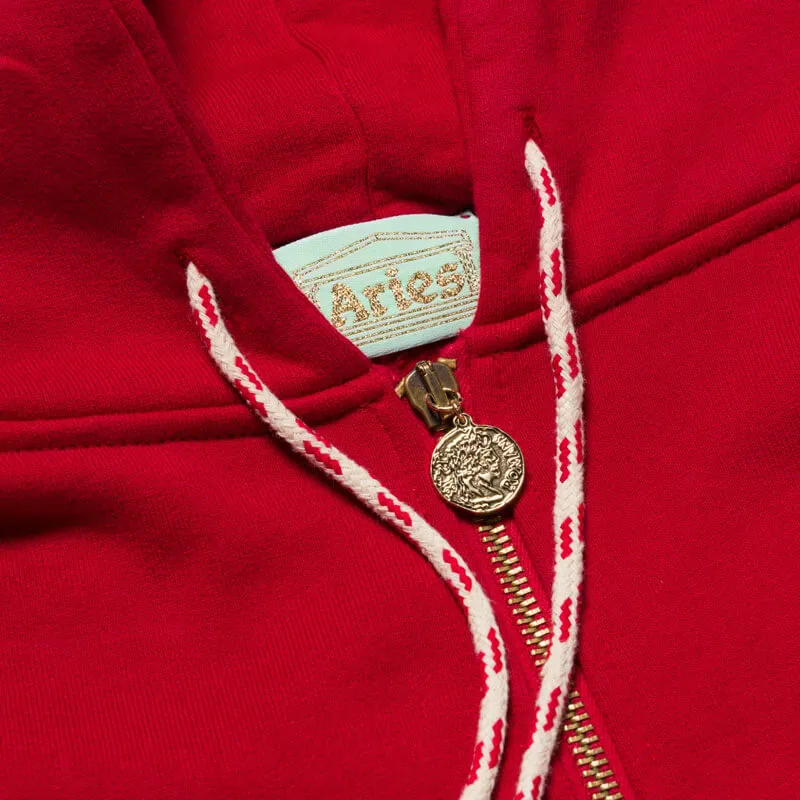 Temple Zip Through Hoodie - Red