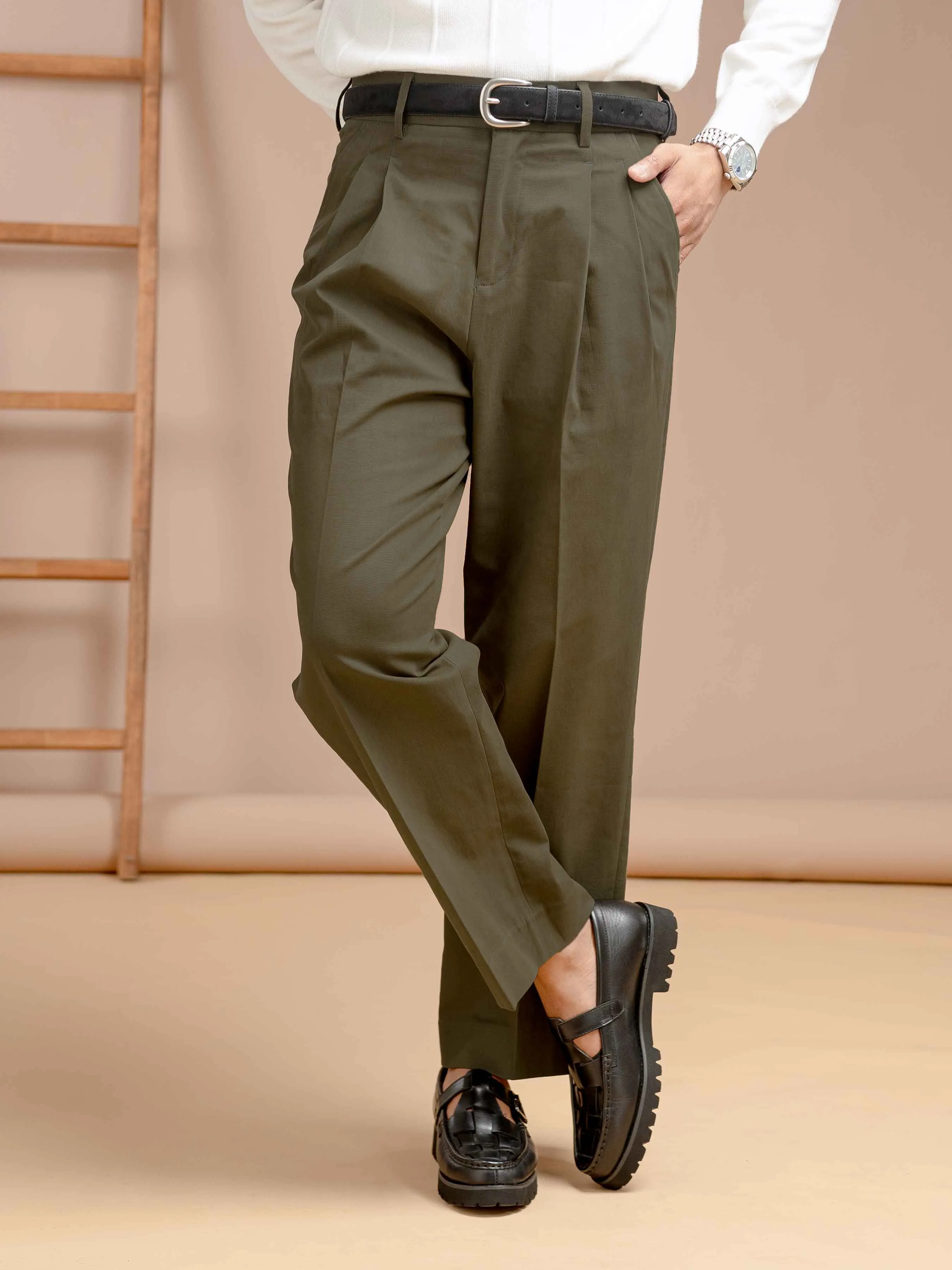 Venezia Pleated Trousers - Green (Wide Fit)