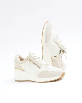 White Lace Up Wedge Trainers